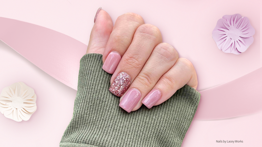 Mother's Day Nail Design that is simple, wearable, short, pink, glitter, and chic.