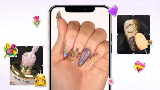 Cat Eye Purple Nail Polish with Gold Chrome accents for a Floral Spring, Mother's Day Manicure. 