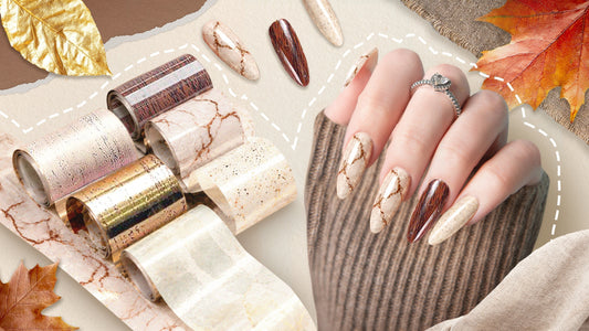 Neutral Browns & Golden Marble Wood Nail Foils For Fall That Are Affordable