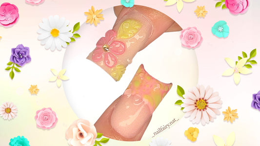 The Best Spring Nail Design Featuring Pink Flower And Green Leaves 