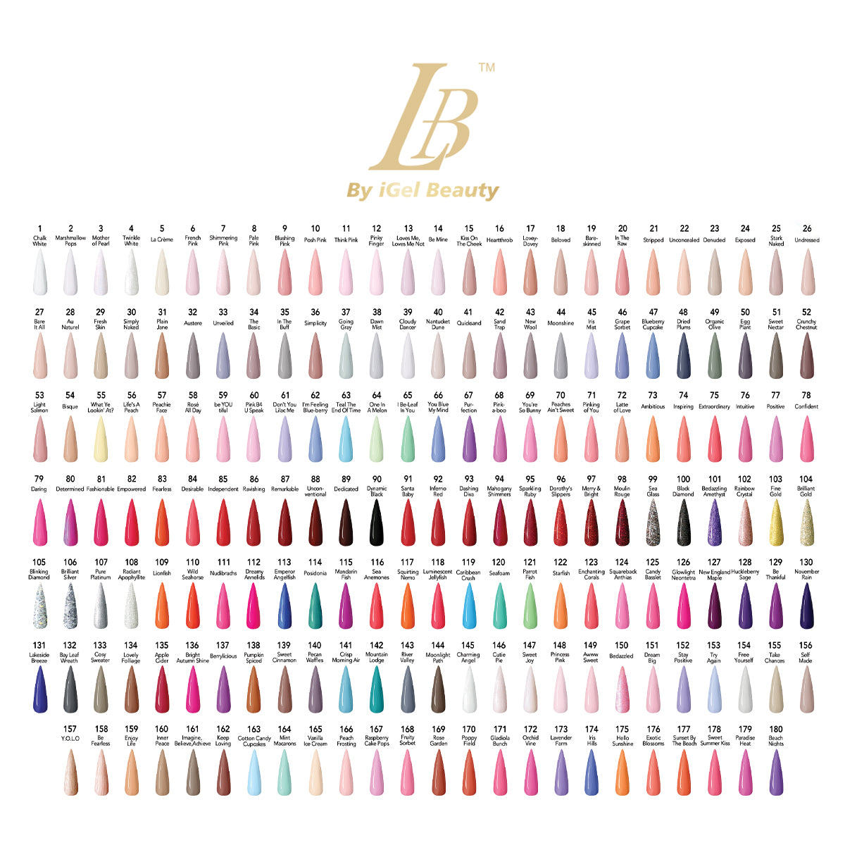 LB 3 in 1 Powder, Gel, Nail Polish Professional Collection (1 - 180)
