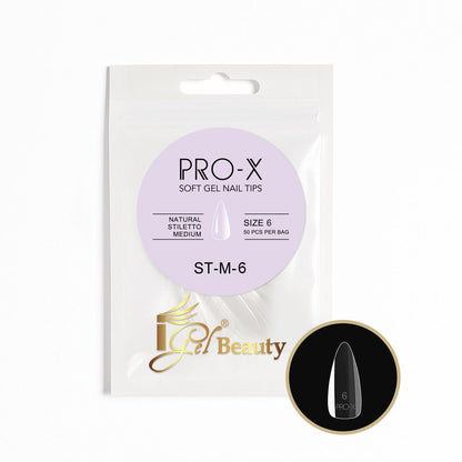 PRO-X Soft Gel Nail Tips 08 - Natural Stiletto Medium (Refill Bag)