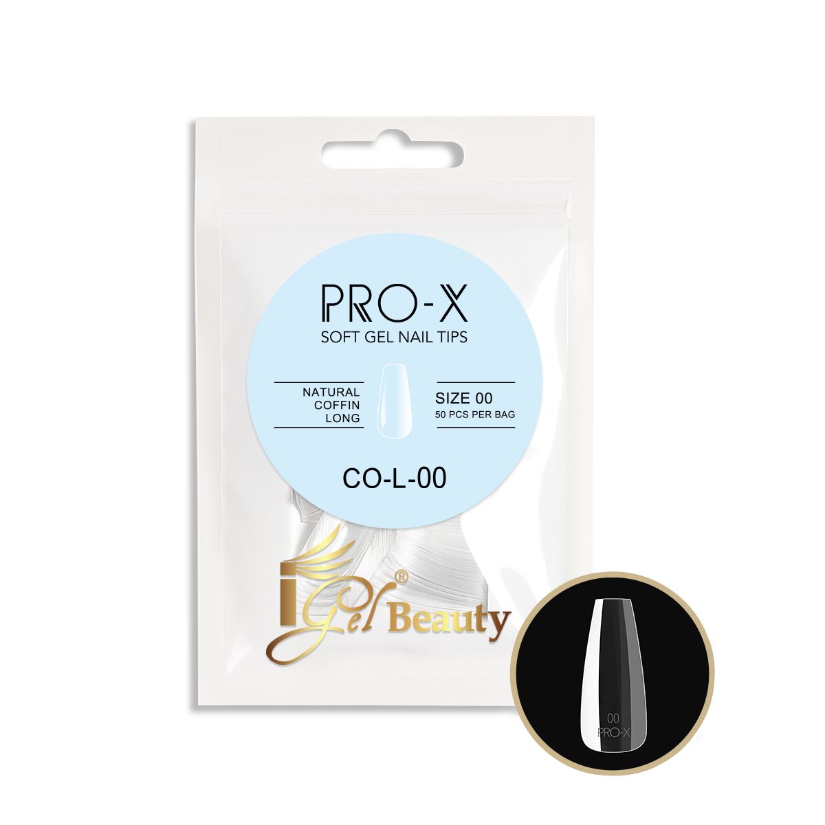 PRO-X Soft Gel Nail Tips 15 - Natural Coffin Long (Refill Bag)