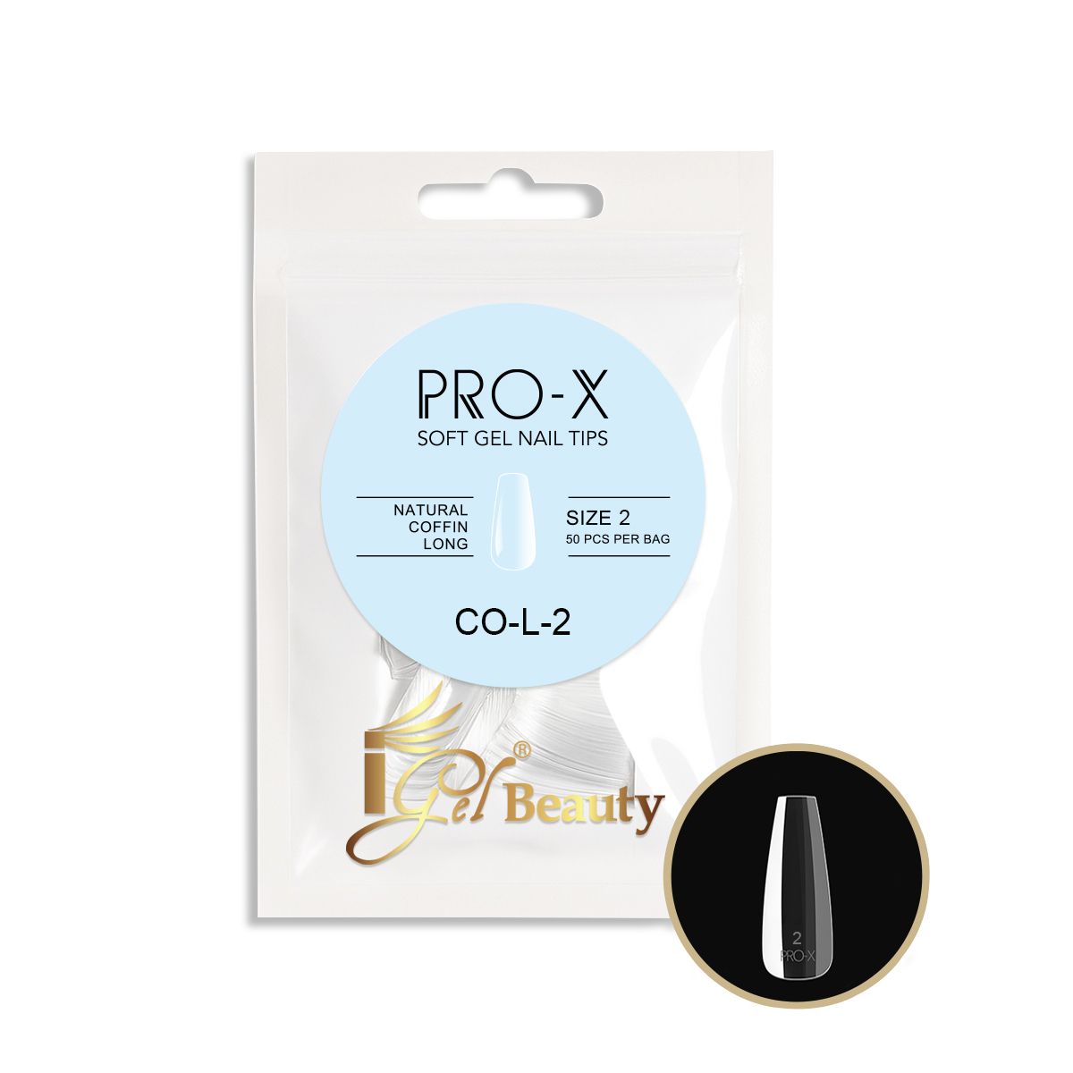 PRO-X Soft Gel Nail Tips 15 - Natural Coffin Long (Refill Bag)