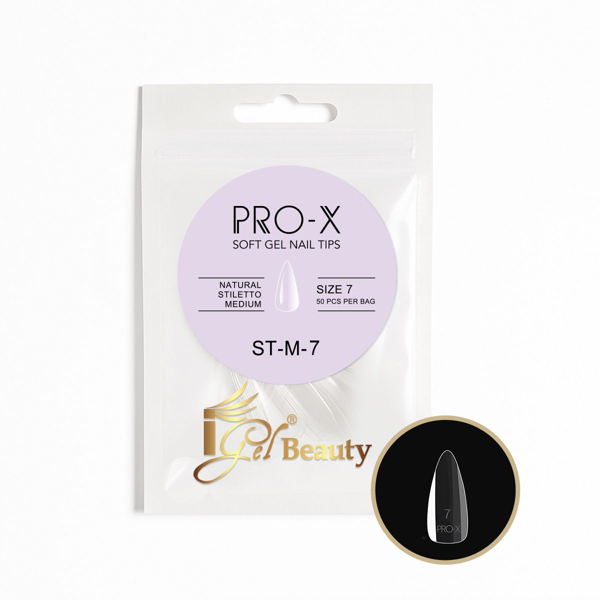 PRO-X Soft Gel Nail Tips 08 - Natural Stiletto Medium (Refill Bag)